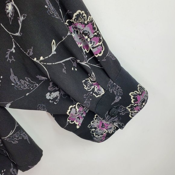 Laura Scott Black Long Sleeved Floral Print Button Down Shirt Size 18W - Picture 4 of 7